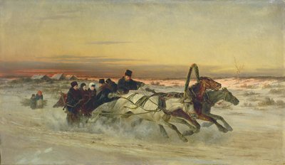 Una troika de invierno galopando al amanecer de Nikolai Egorevich Sverchkov